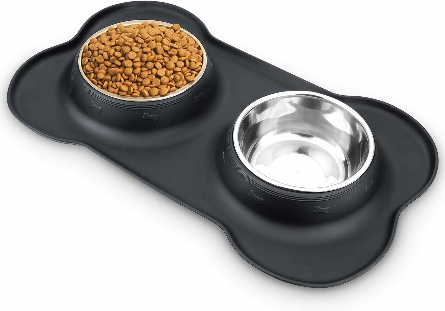 AsFrost Dog Food Bowls Stainless Steel Pet Bowls  Dog Water Bowls with No-Spill and Non-Skid, Feeder Bowls with Dog Bowl Mat for Small Medium Large Size Dogs Cats Puppy Pets, Dog Dishes, Black, 240z