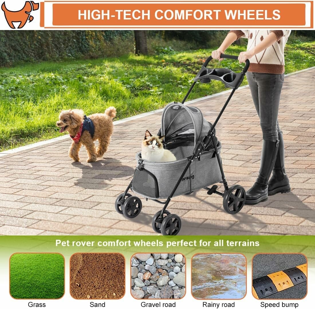 Pet Stroller, Folding Cat Dog Stroller for Medium Small Dogs  Cats with Foldable Dog Carrier, Lightweight Travel Carriage Jogging Stroller, Gray