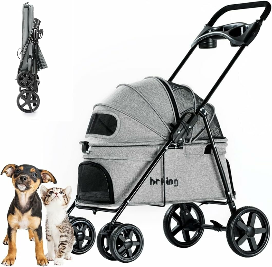 Pet Stroller, Folding Cat Dog Stroller for Medium Small Dogs  Cats with Foldable Dog Carrier, Lightweight Travel Carriage Jogging Stroller, Gray