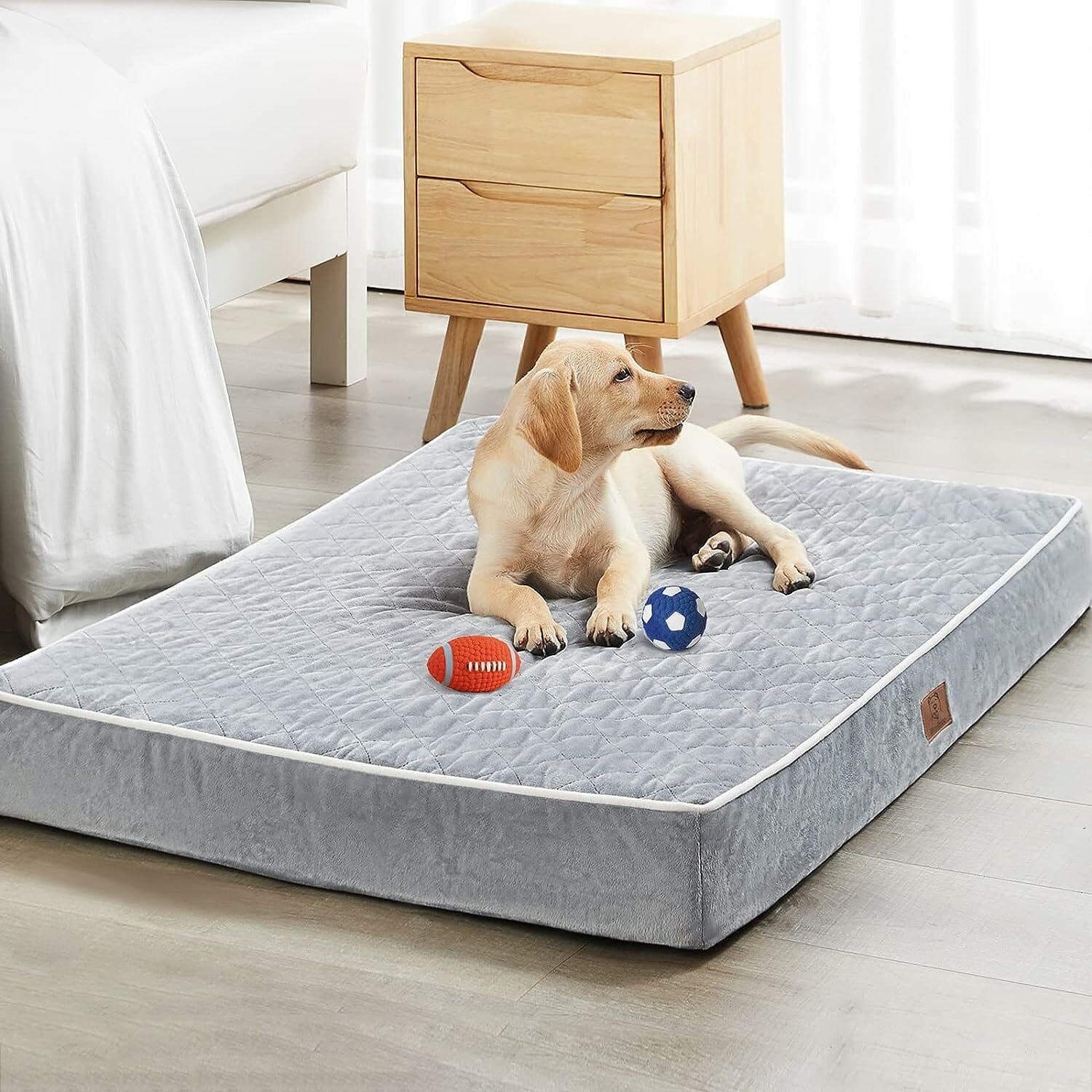 WNPETHOME Orthopedic Dog Beds for Large Dogs, Extra Large Waterproof Dog Bed with Removable Washable Cover  Anti-Slip Bottom, Egg Crate Foam Pet Bed Mat, Multi-Needle Quilting XL Dog Crate Bed