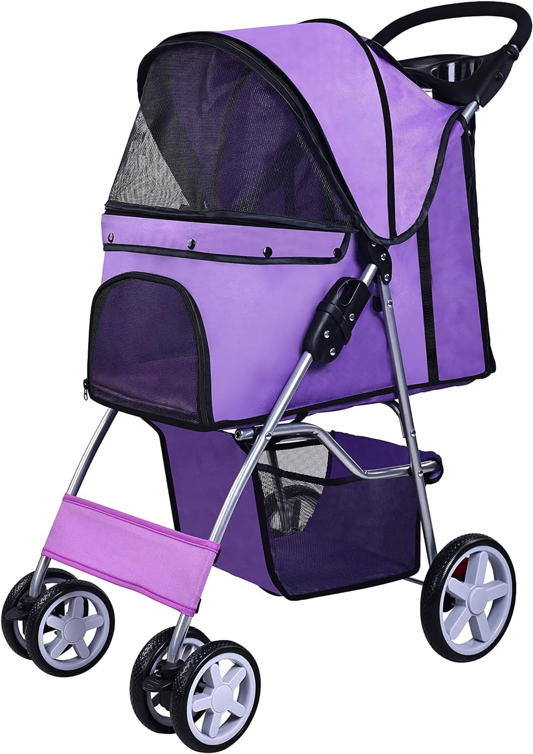 Elevon Pet Stroller, 4 Wheels Multifunction Dog Cat Stroller, Folding Portable Travel Stroller with Detachable Carrier, Suitable for Medium Small Dogs Cats, Purple