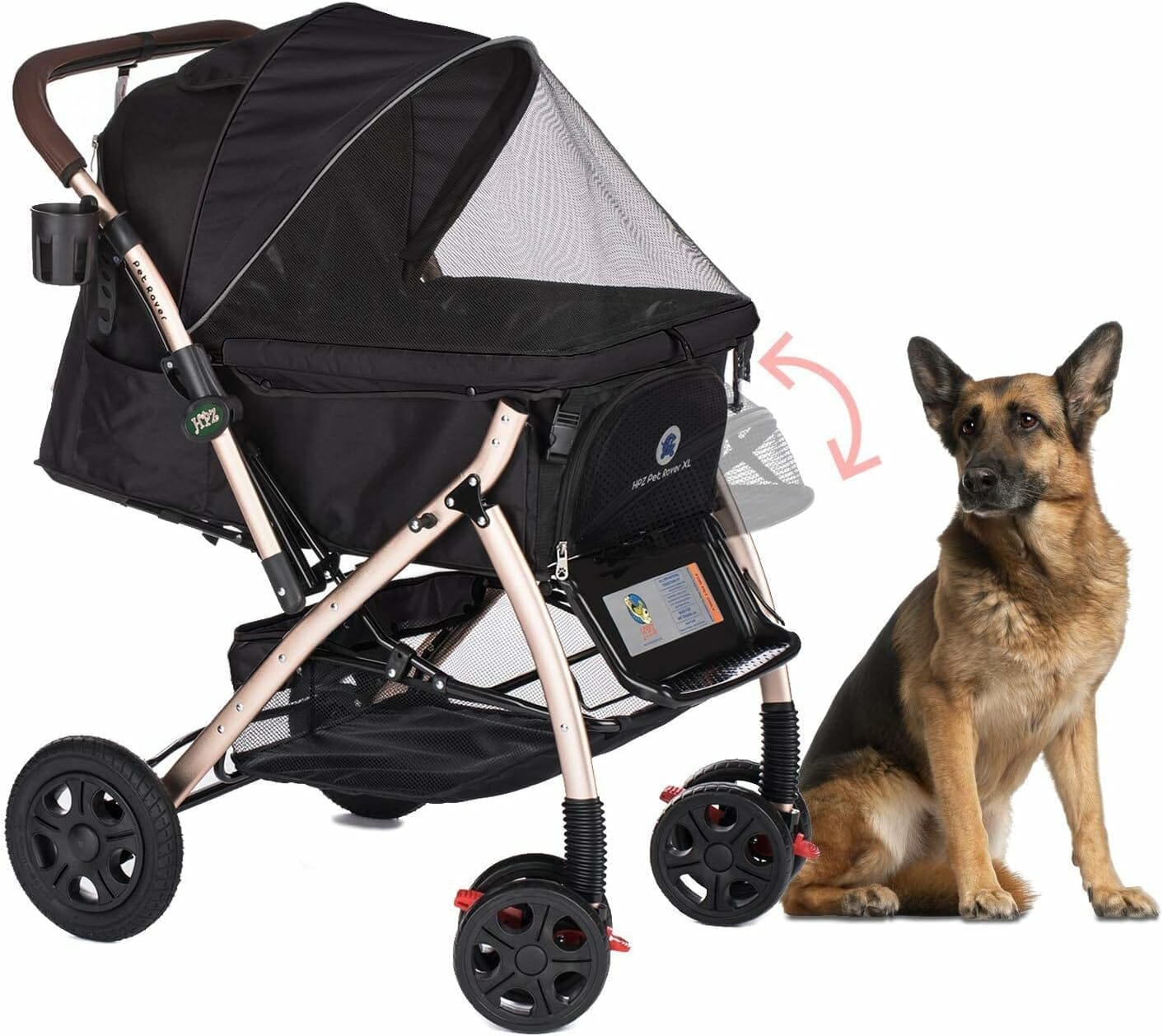 HPZ-PR America HPZ Pet Rover Premium Heavy Duty DogCat Stroller Travel Carriage CompartmentZipperless EntryPump-Free Rubber Tires Small, Medium, Large Pets (Black 2nd-Gen.), X-Large (Pack of 1)