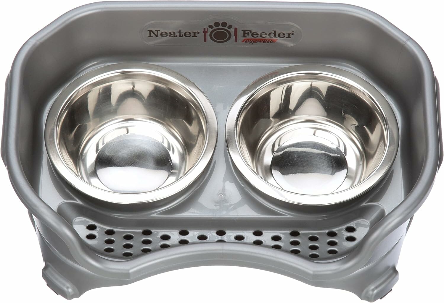 Neater Feeder Express by Neater Pet Brands - Mess Proof Pet Feeder with Stainless Steel, Drip Proof, No Tip and Non Slip Bowls (Small Dog, Gunmetal)