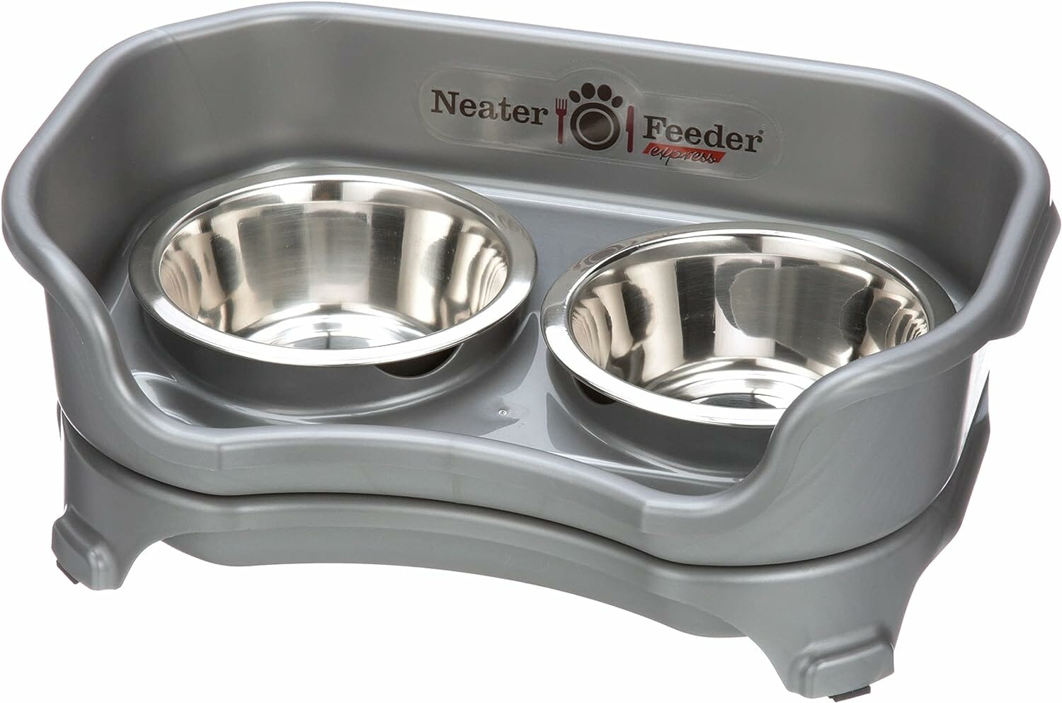 Neater Feeder Express by Neater Pet Brands - Mess Proof Pet Feeder with Stainless Steel, Drip Proof, No Tip and Non Slip Bowls (Small Dog, Gunmetal)