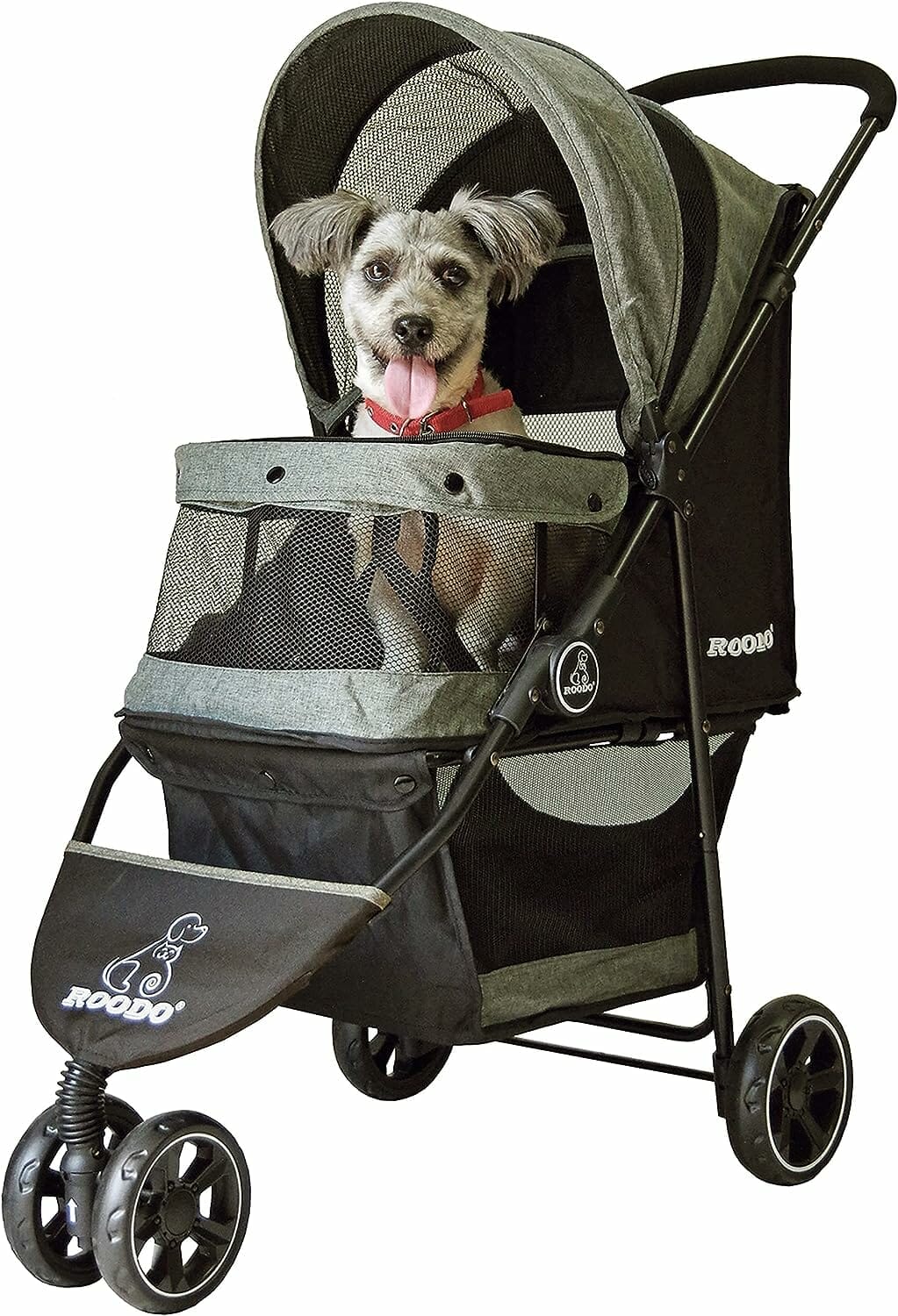 ROODO Dog Stroller Pet Stroller Lightweight Multifunctional Foldable Portable Compact Jogger Buggy Three-Wheeled Pet Gear Puppy Travel pram Stroller for Medium Small Dogs and Cats (Cationic ash)